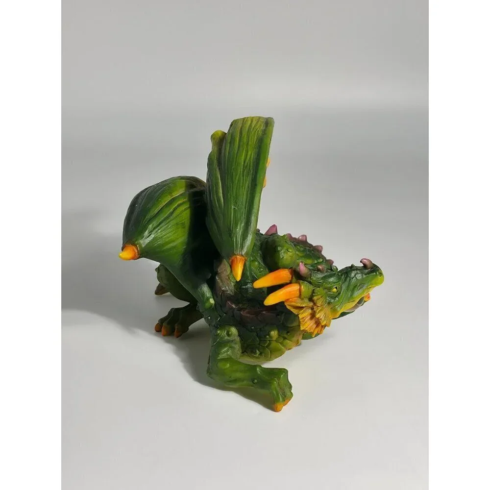 Hand Painted Green Dragon Figurine Yellow Accents Crystal Orb Summit Collection